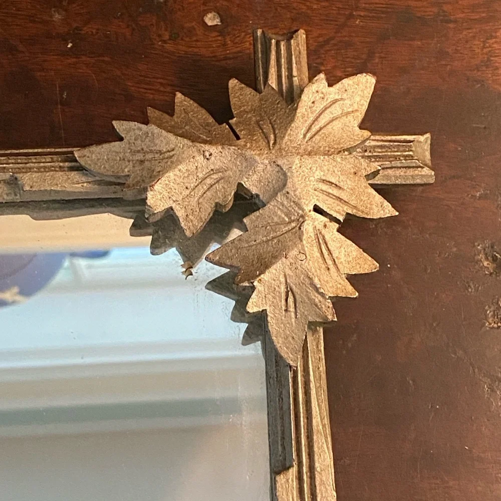 Vintage Silver Wall Mirror painted wood with leaves and branches